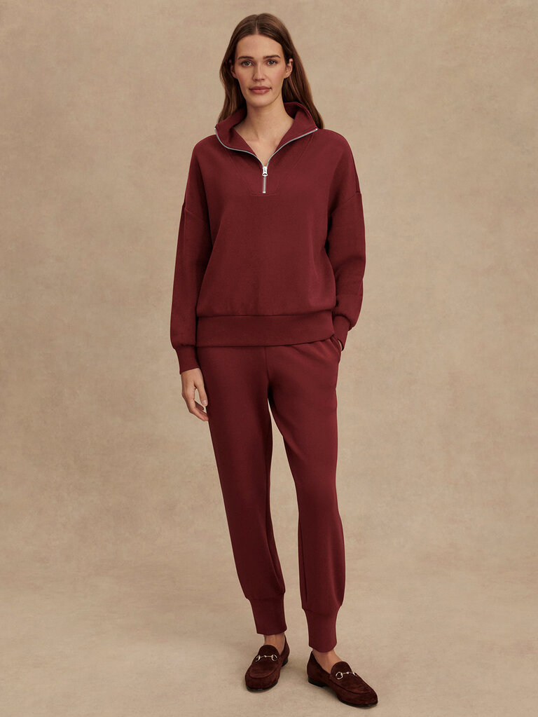 VARLEY HAWLEY HALF ZIP SWEAT SHIRT IN NEW MAROON
