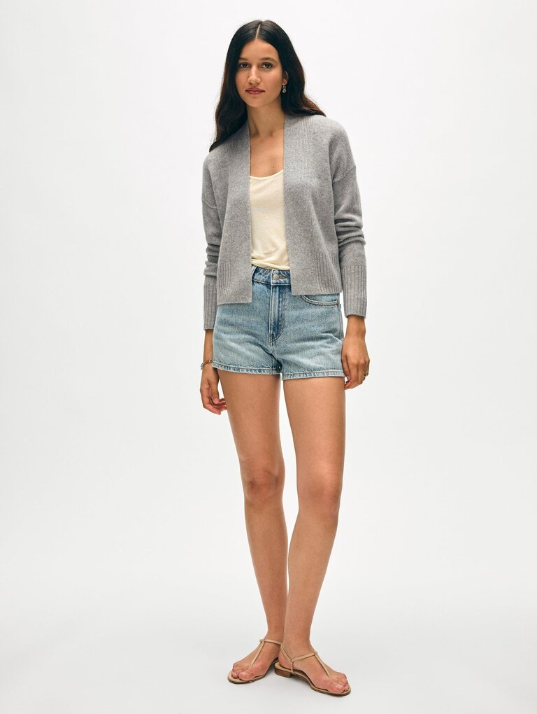 WHITE AND WARREN CASHMERE OPEN FRONT CARDIGAN IN GREY HEATHER