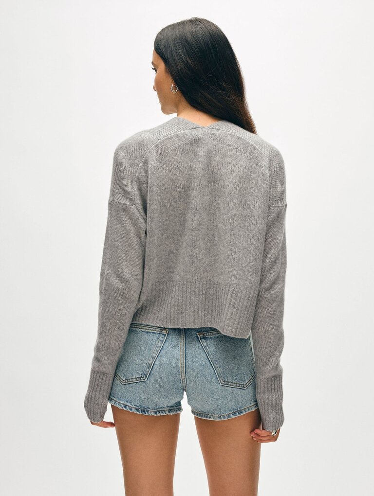 WHITE AND WARREN CASHMERE OPEN FRONT CARDIGAN IN GREY HEATHER