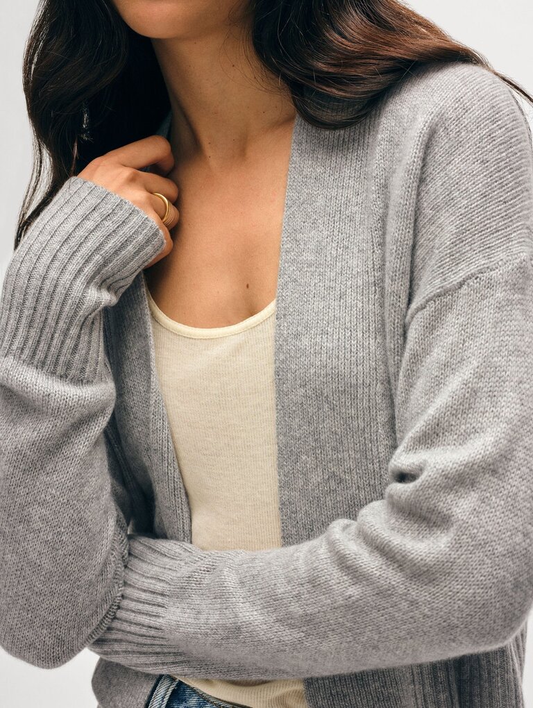 WHITE AND WARREN CASHMERE OPEN FRONT CARDIGAN IN GREY HEATHER