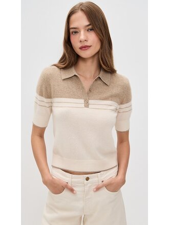 WHITE AND WARREN CASHMERE POLO IN CREAM/TAUPE