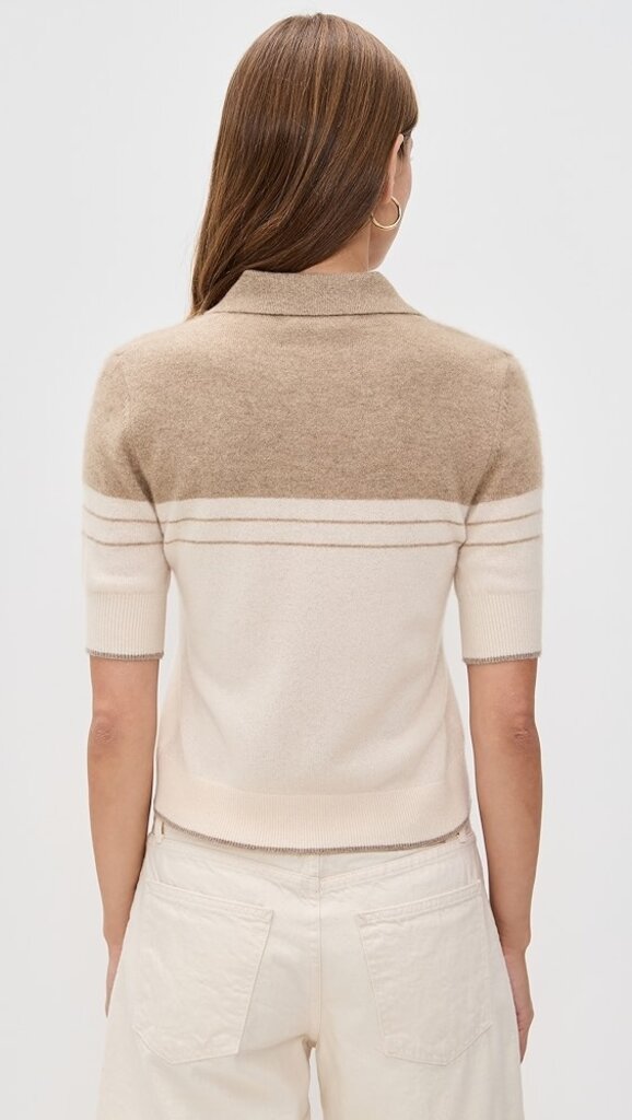 WHITE AND WARREN CASHMERE POLO IN CREAM/TAUPE