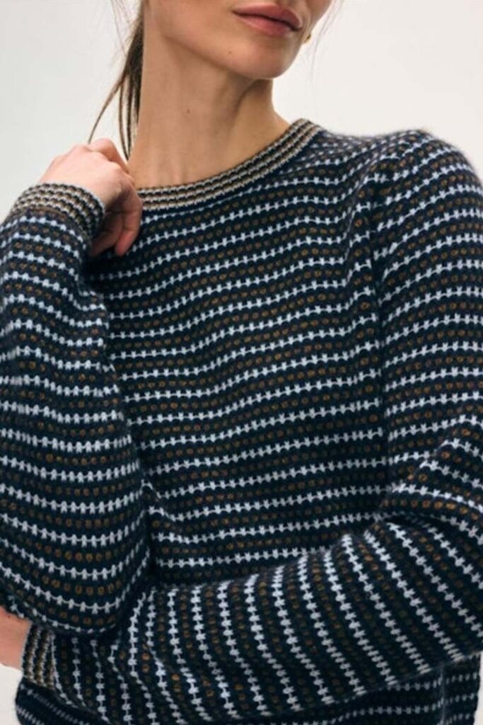 WHITE AND WARREN CASHMERE TEXTURED STRIPE CREW IN BLUE COMBO