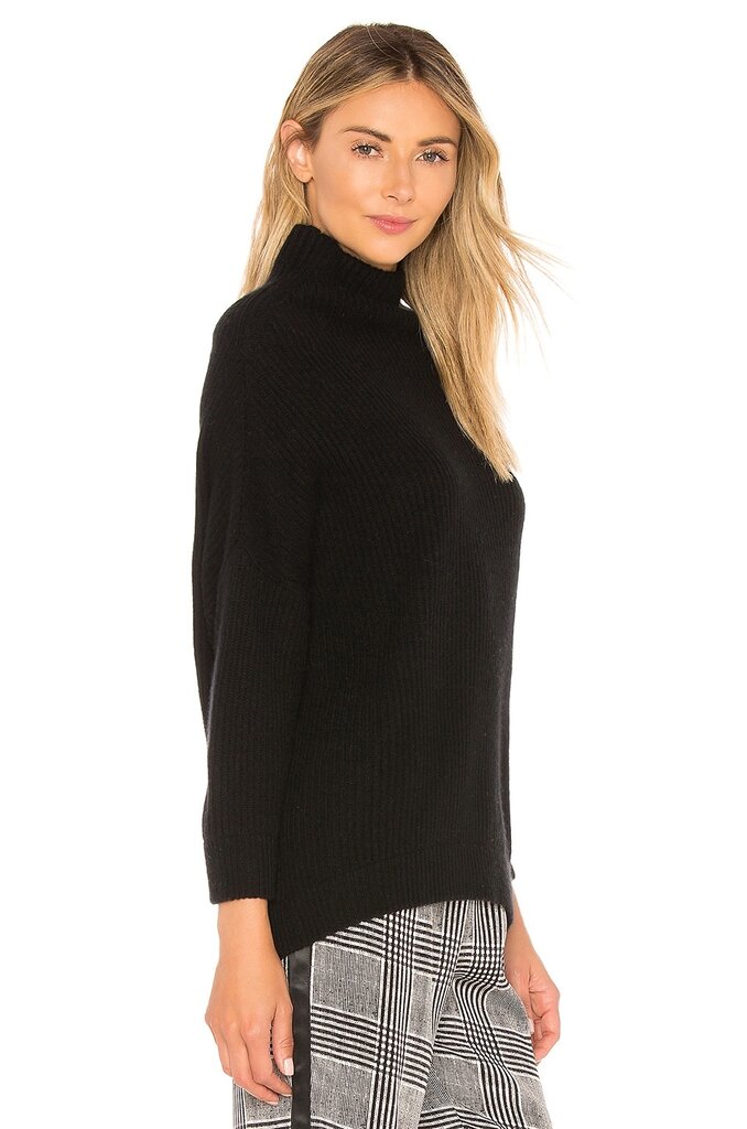 AUTUMN CASHMERE HALF CARDIGAN STITCH FUNNEL NECK IN BLACK