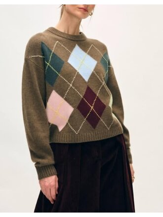 WHITE AND WARREN CASHMERE ARGYLE CREW IN MULTI COMBO