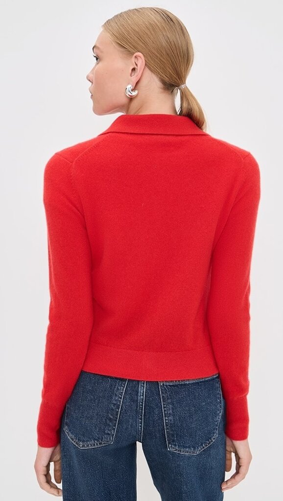 WHITE AND WARREN CASHMERE COLLARED CARDIGAN IN FRENCH RED