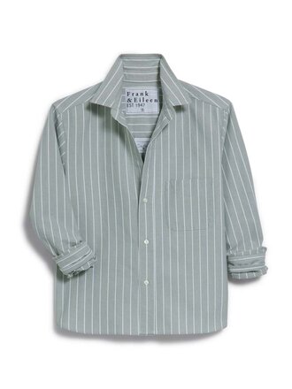 FRANK & EILEEN SILVIO UNTUCKABLE BUTTON UP IN ARMY GREEN STRIPE