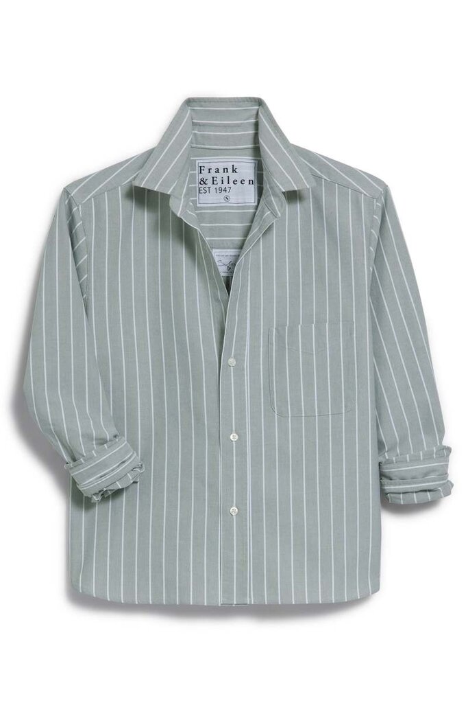 FRANK & EILEEN SILVIO UNTUCKABLE BUTTON UP IN ARMY GREEN STRIPE