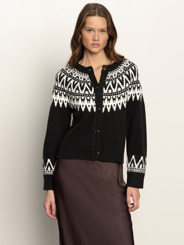 SANCTUARY  FAIRISLE CREWNECK CARDI IN INK MULTI