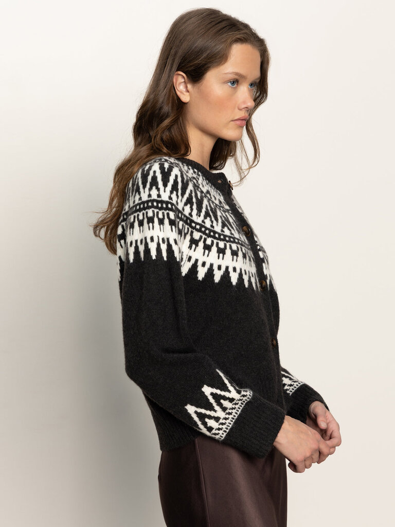 SANCTUARY  FAIRISLE CREWNECK CARDI IN INK MULTI