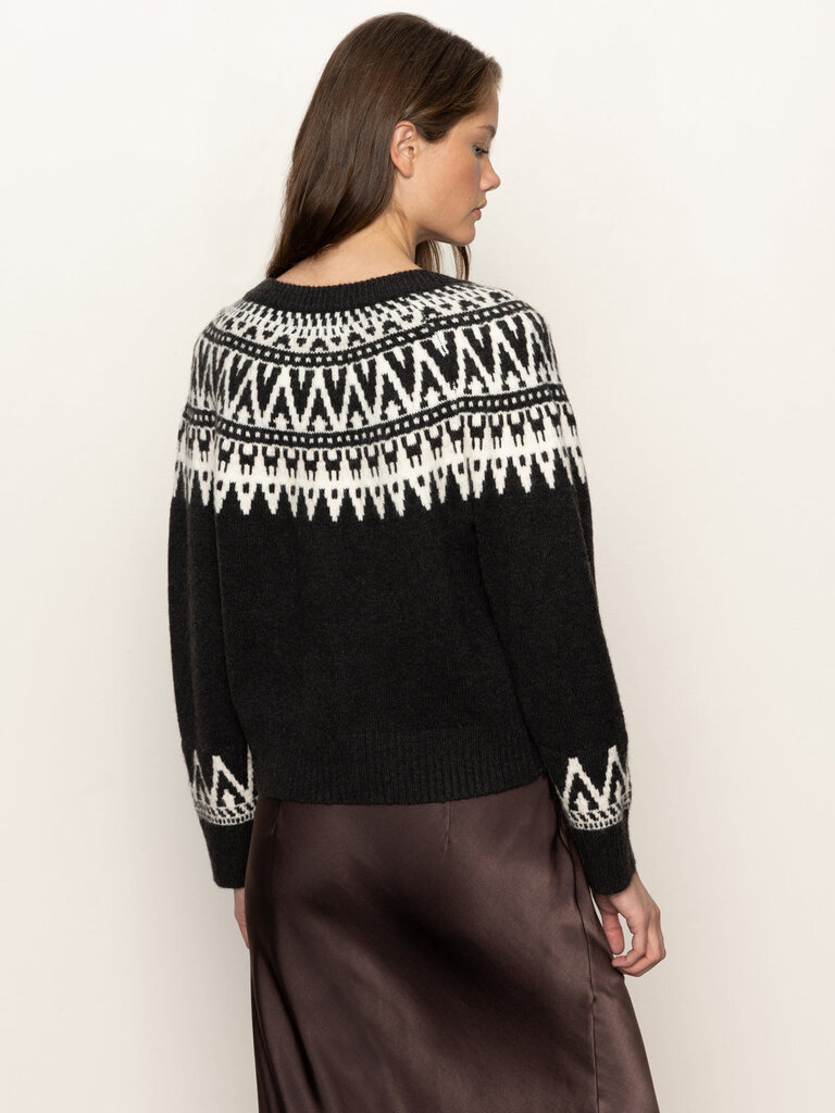 SANCTUARY  FAIRISLE CREWNECK CARDI IN INK MULTI