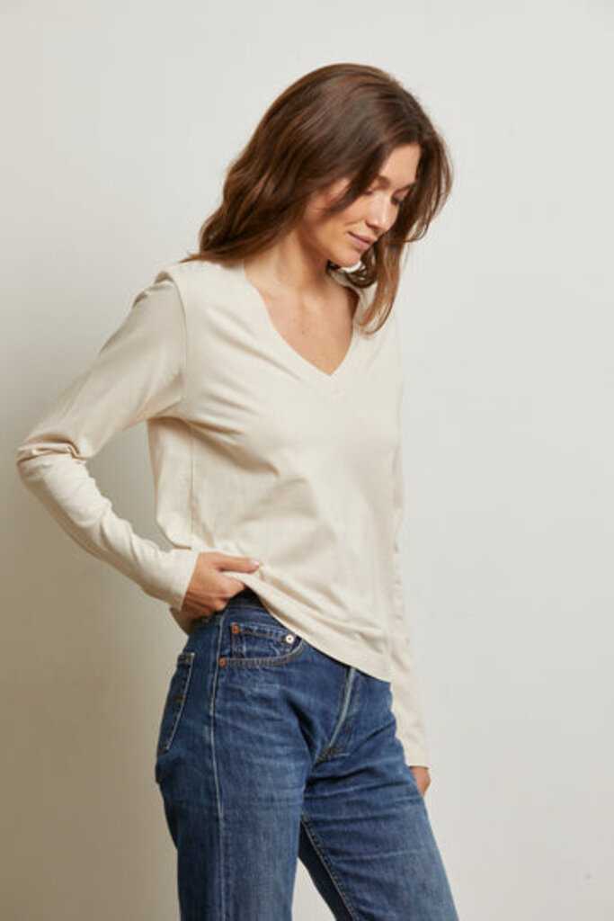 PERFECT WHITE TEE SINATRA RINGSPUN COTTON LONG SLEEVE IN SUGAR