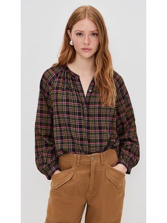 XIRENA DARA TOP IN ESPRESSO PLAID