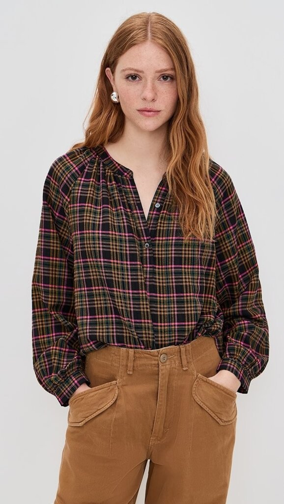 XIRENA DARA TOP IN ESPRESSO PLAID
