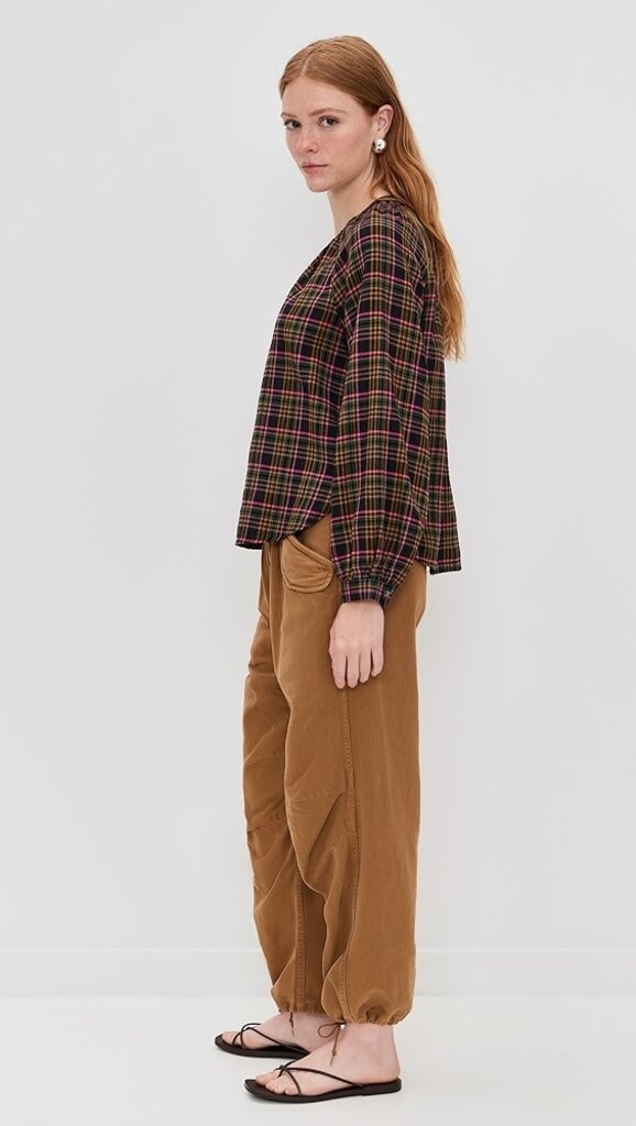 XIRENA DARA TOP IN ESPRESSO PLAID