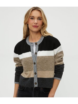 MICHAEL STARS FIONA STRIPE CREW NECK CARDIGAN IN NEUTRAL STRIPE