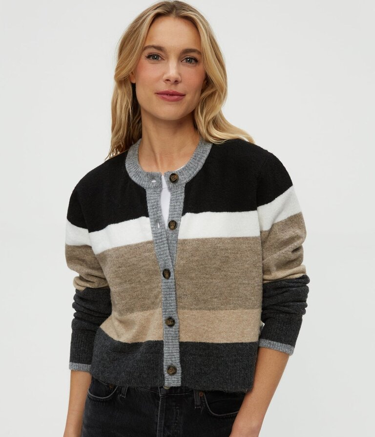 MICHAEL STARS FIONA STRIPE CREW NECK CARDIGAN IN NEUTRAL STRIPE