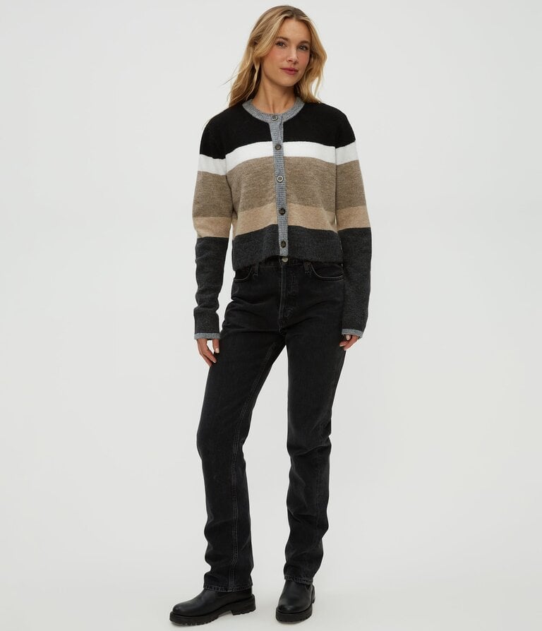 MICHAEL STARS FIONA STRIPE CREW NECK CARDIGAN IN NEUTRAL STRIPE