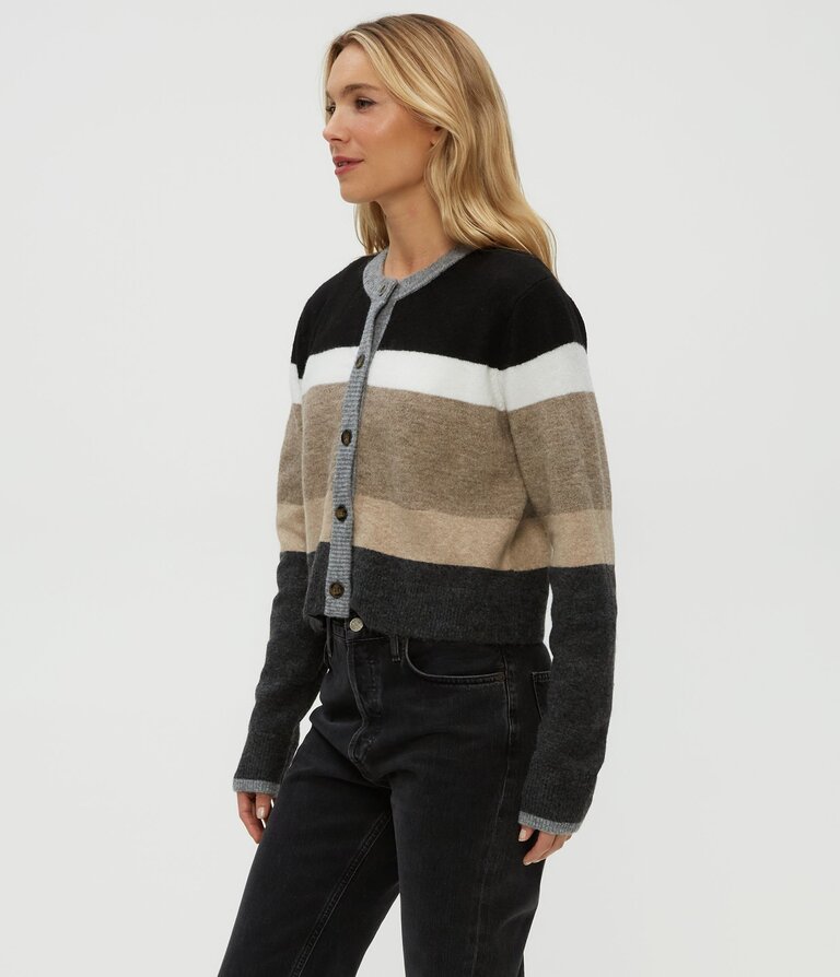 MICHAEL STARS FIONA STRIPE CREW NECK CARDIGAN IN NEUTRAL STRIPE