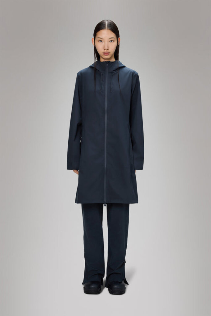 RAINS RAINS SUVA HARDSHELL LONG W JACKET IN NAVY