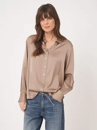 REPEAT SILK L/S BUTTON UP IN SAND