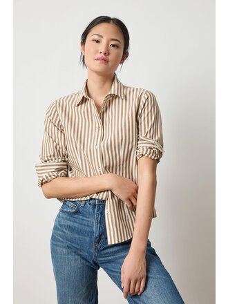 LILLA P SLIM FIT BUTTON DOWN IN DIJON/TALC STRIPE