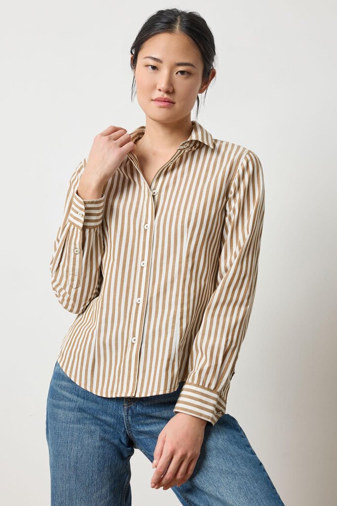 LILLA P SLIM FIT BUTTON DOWN IN DIJON/TALC STRIPE