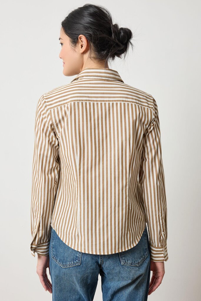 LILLA P SLIM FIT BUTTON DOWN IN DIJON/TALC STRIPE