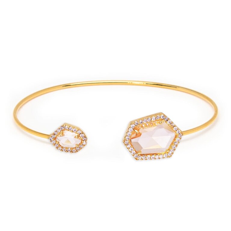 TAI JEWELRY GOLD HEXAGON OPEN BRACELET PEACH