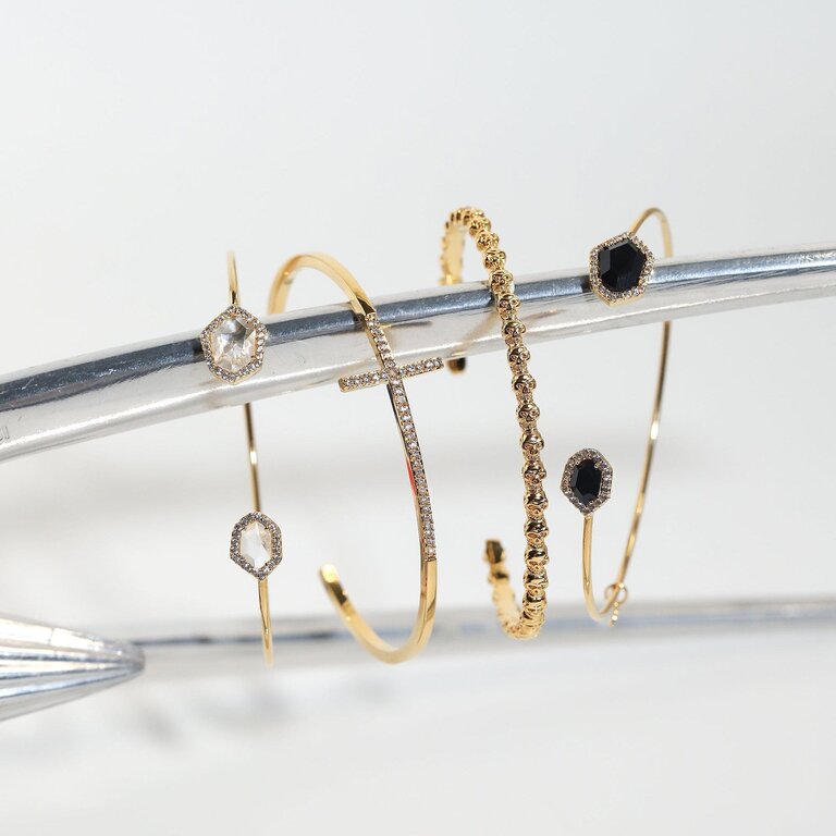 TAI JEWELRY GOLD HEXAGON OPEN BRACELET JET