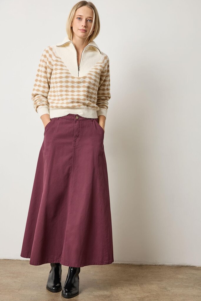 LILLA P MIXED STITCH HALF ZIP IN IVORY/BIRCH STRIPE