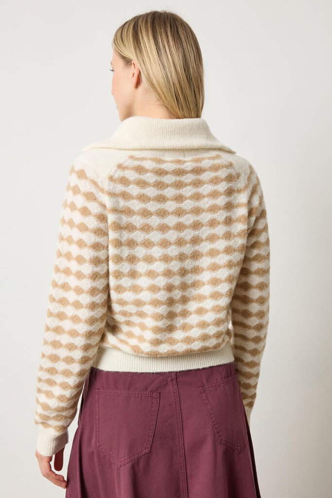 LILLA P MIXED STITCH HALF ZIP IN IVORY/BIRCH STRIPE