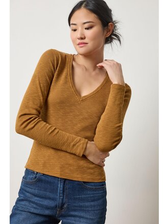 LILLA P RIB SLUB L/S V-NECK IN DIJON