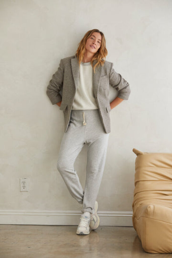 PERFECT WHITE TEE ZIGGY FLEECE SHRUNKEN CREW IN HEATHER GREY