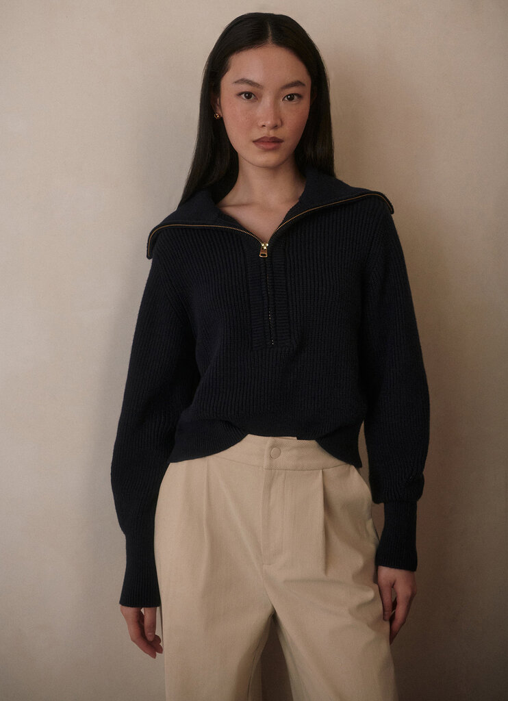 VARLEY MAURA HALF ZIP RIB KNIT IN NAVY