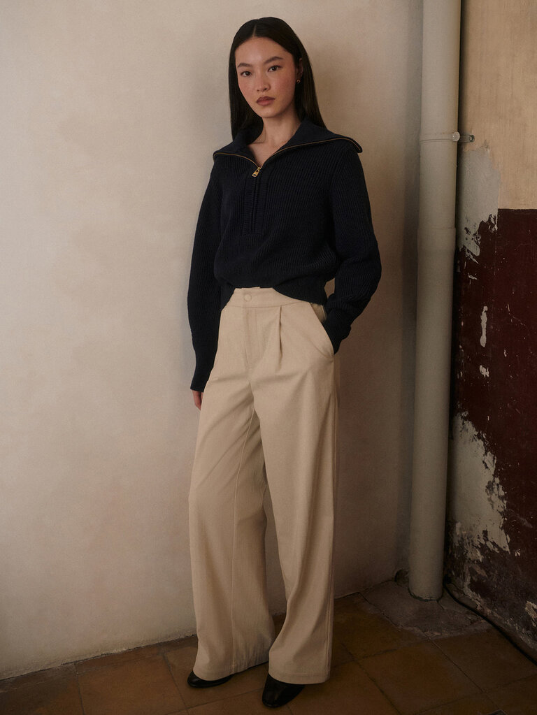 VARLEY MAURA HALF ZIP RIB KNIT IN NAVY