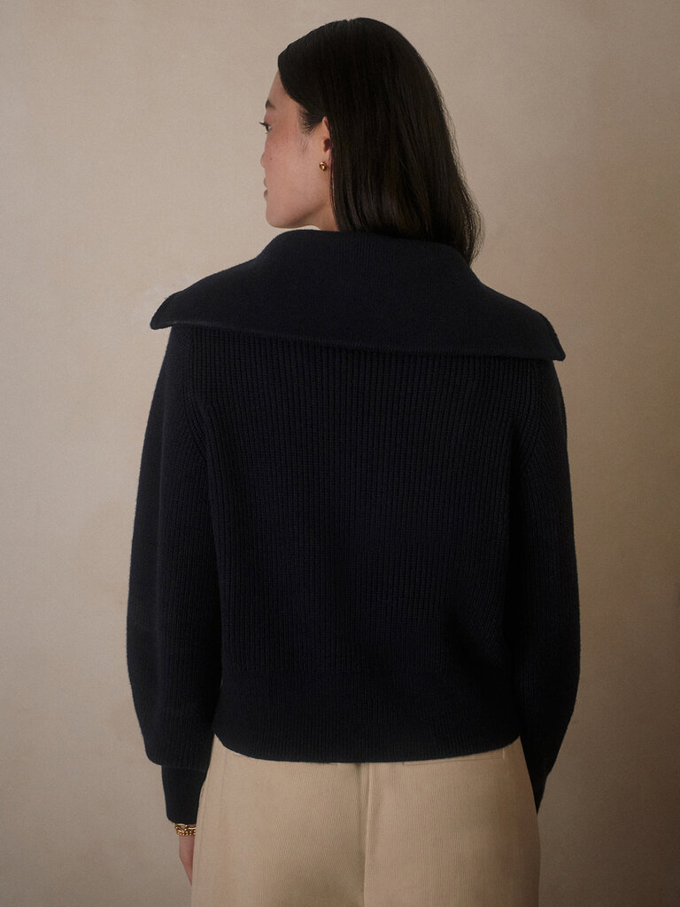 VARLEY MAURA HALF ZIP RIB KNIT IN NAVY