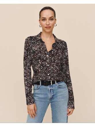 BELLA DAHL BUTTON UP KNIT TOP IN PAINTED ANIMAL