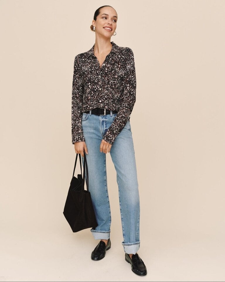 BELLA DAHL BUTTON UP KNIT TOP IN PAINTED ANIMAL