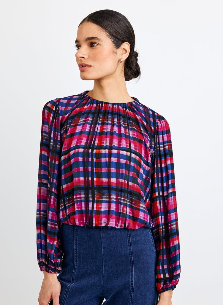 BELLA DAHL ELASTIC SHIRRED TOP IN WINTER PLAID