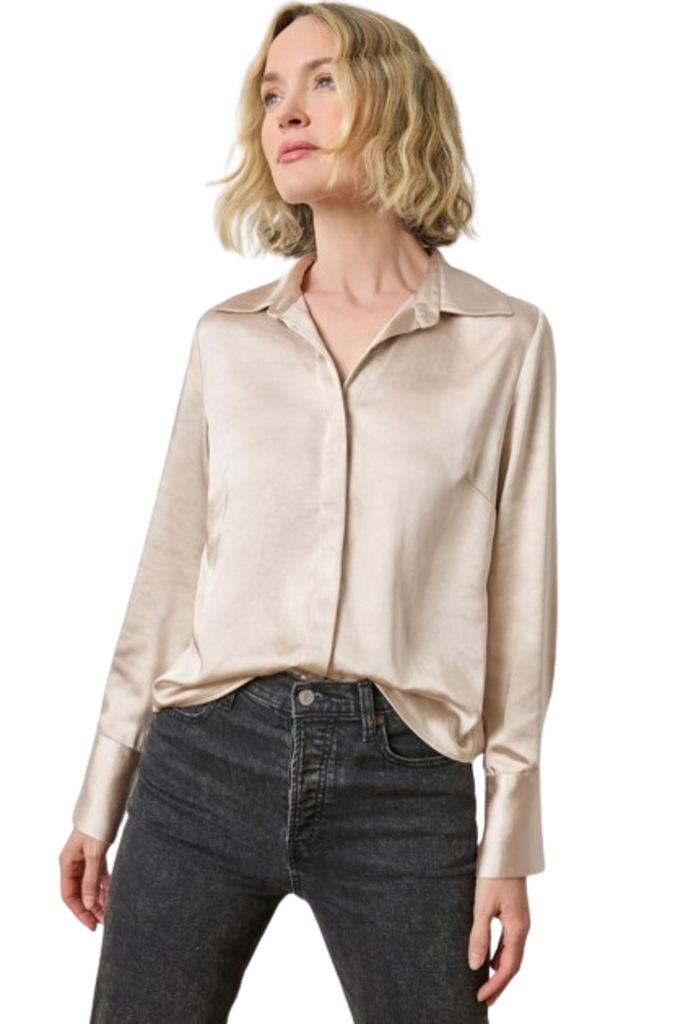 LILLA P  SATIN BUTTON DOWN IN ANGORA