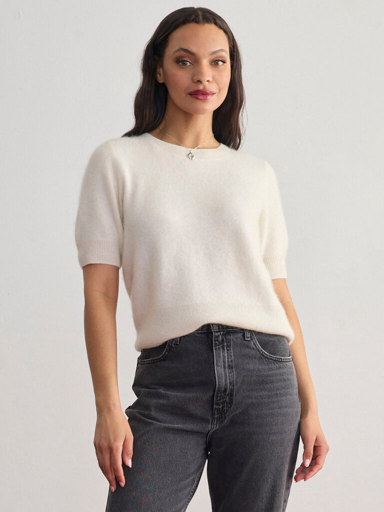 MARGARET O'LEARY BRUSHED CASHMERE TEE IN CHALK