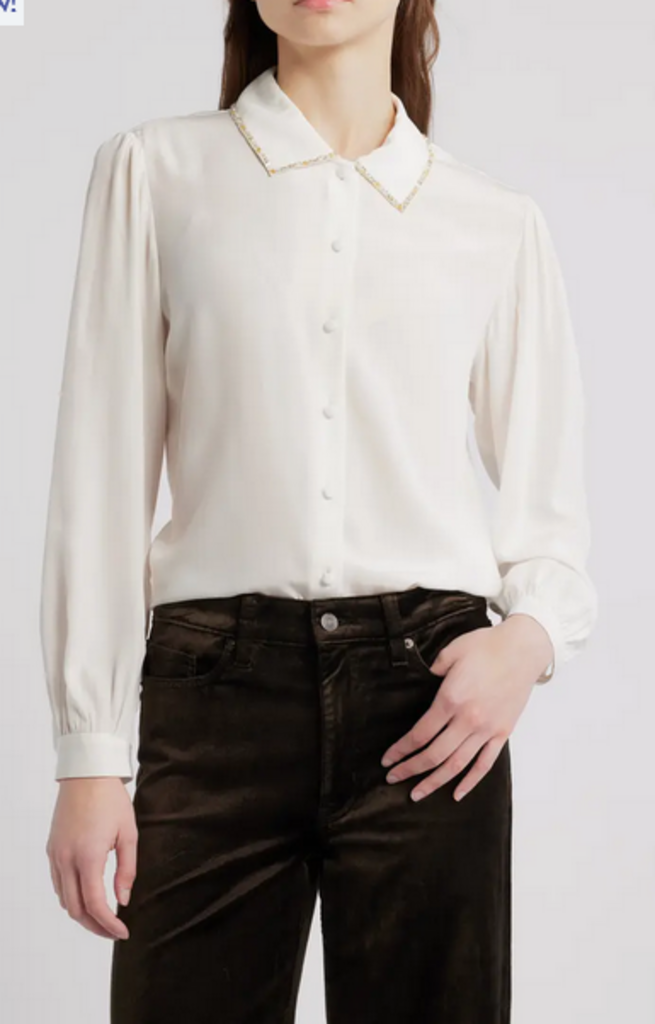 BEADED STAPLE BLOUSE IN CREAM