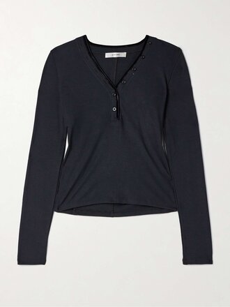 VELVET TRIM HENLEY IN BLACK