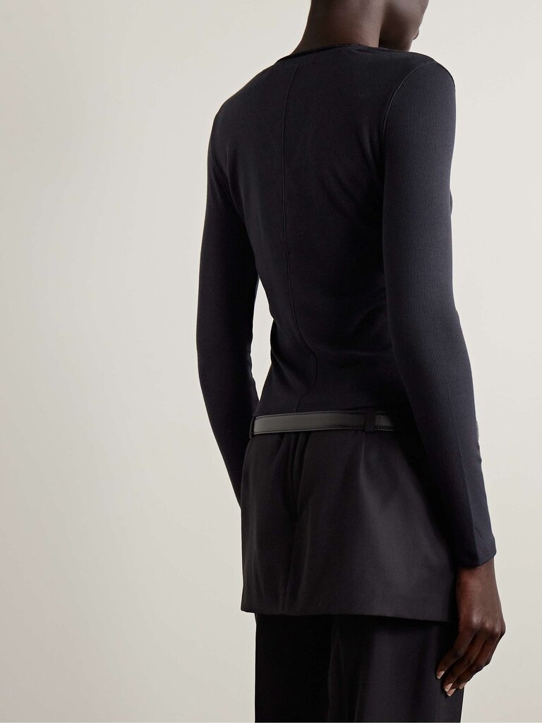 VELVET TRIM HENLEY IN BLACK