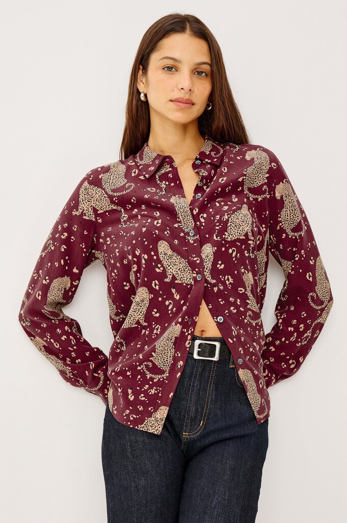 RAILS KATE BUTTON UP IN OXBLOOD LEOPARD