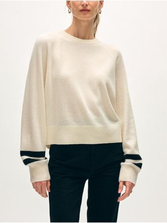 WHITE AND WARREN CASHMERE EASY SWEATSHIRT IN WHITE/ BLACK