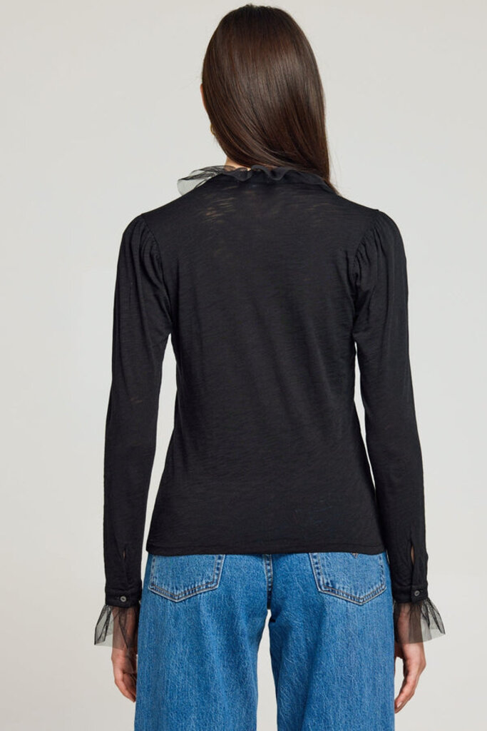VIVIAN L/S RUFFLE SHIRT W/TULLE COLLAR IN BLACK