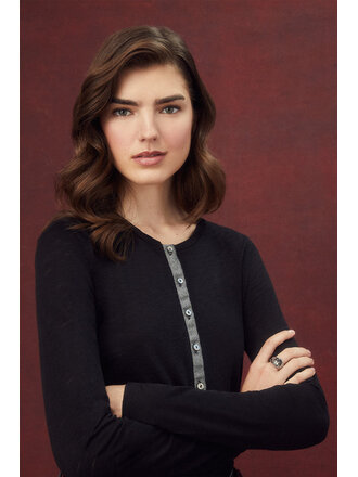 METALLIC PLACKET BUTTON DOWN L/S IN BLACK