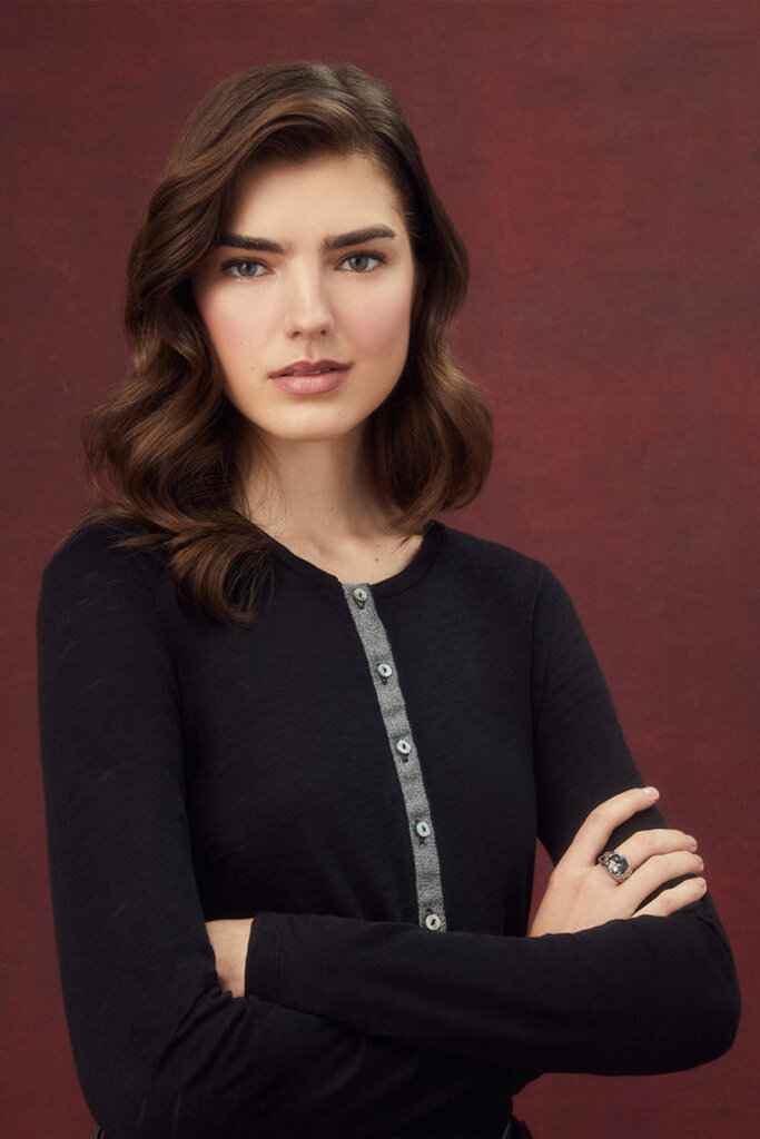 METALLIC PLACKET BUTTON DOWN L/S IN BLACK